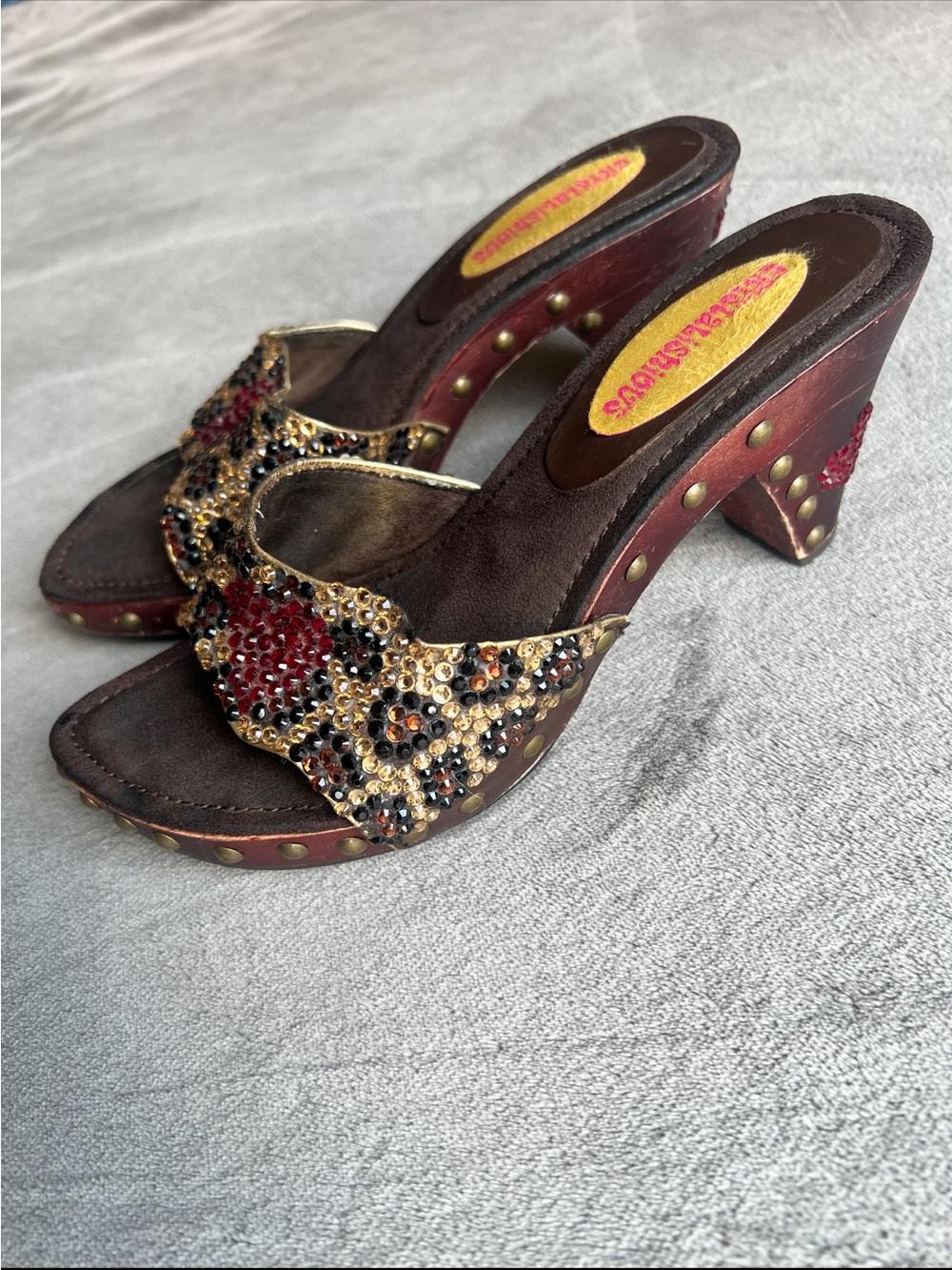 Y2K Brown Beaded Slide Heels